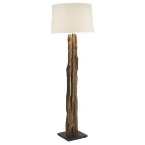 Bílá bavlněná stojací lampa Kave Home Powell 175 cm s dřevěnou podstavou